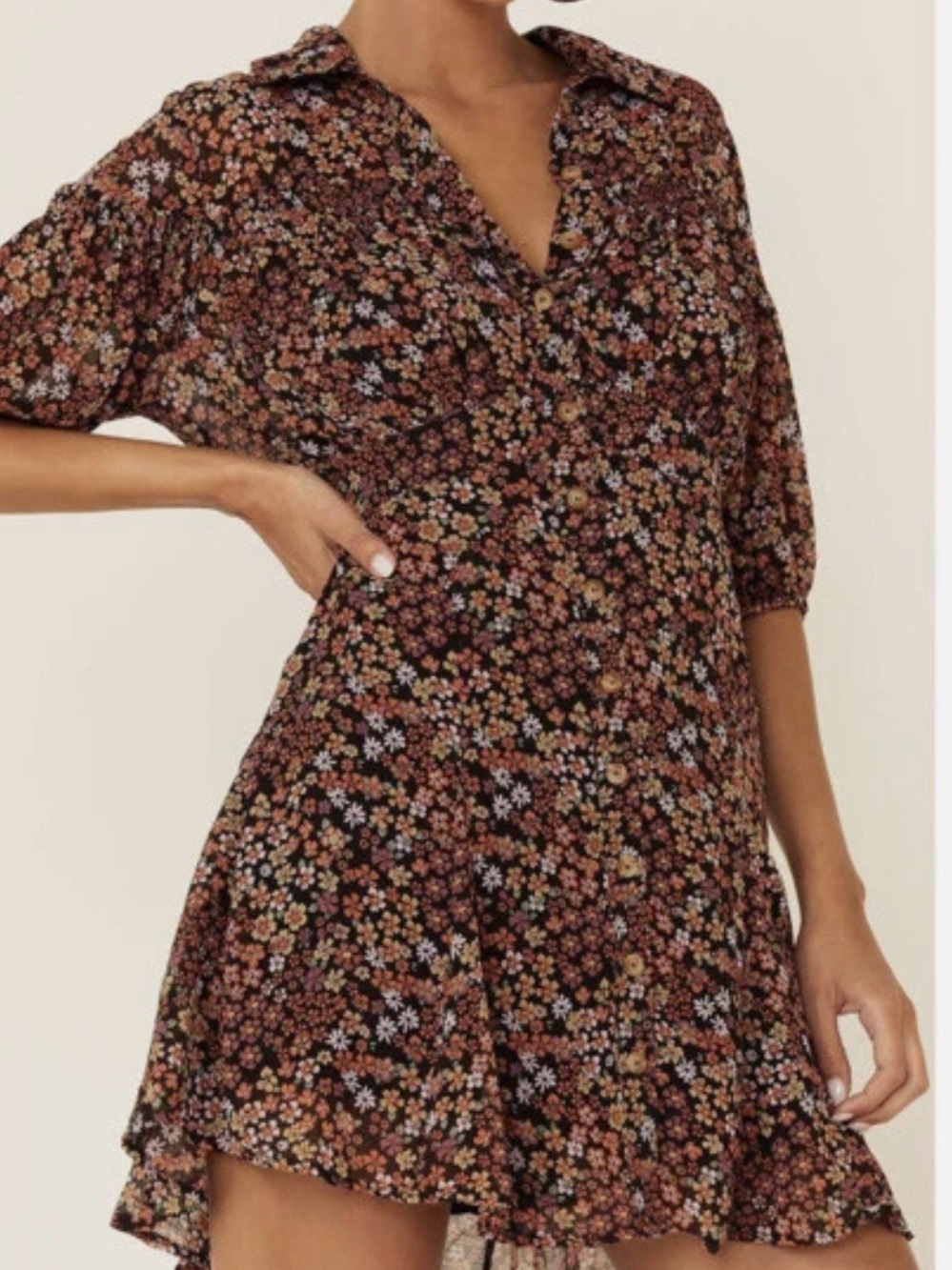 Free People Bonnie Mini Dress Medium Dusk Combo NWT Floral Ruffle Smocked Boho